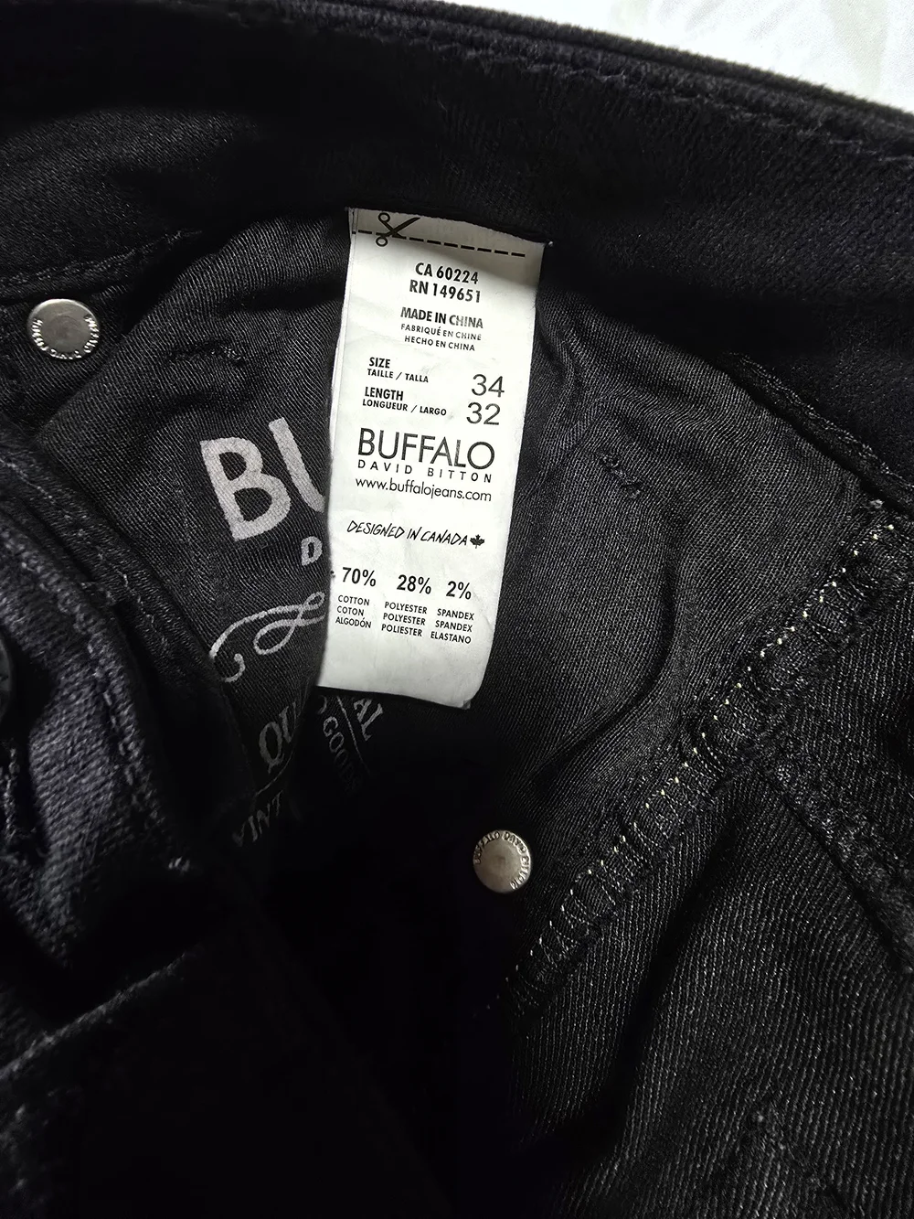 Buffalo‎ David Bitton Jeans Size 34x32 Black Men's Slim Ash  Jeans